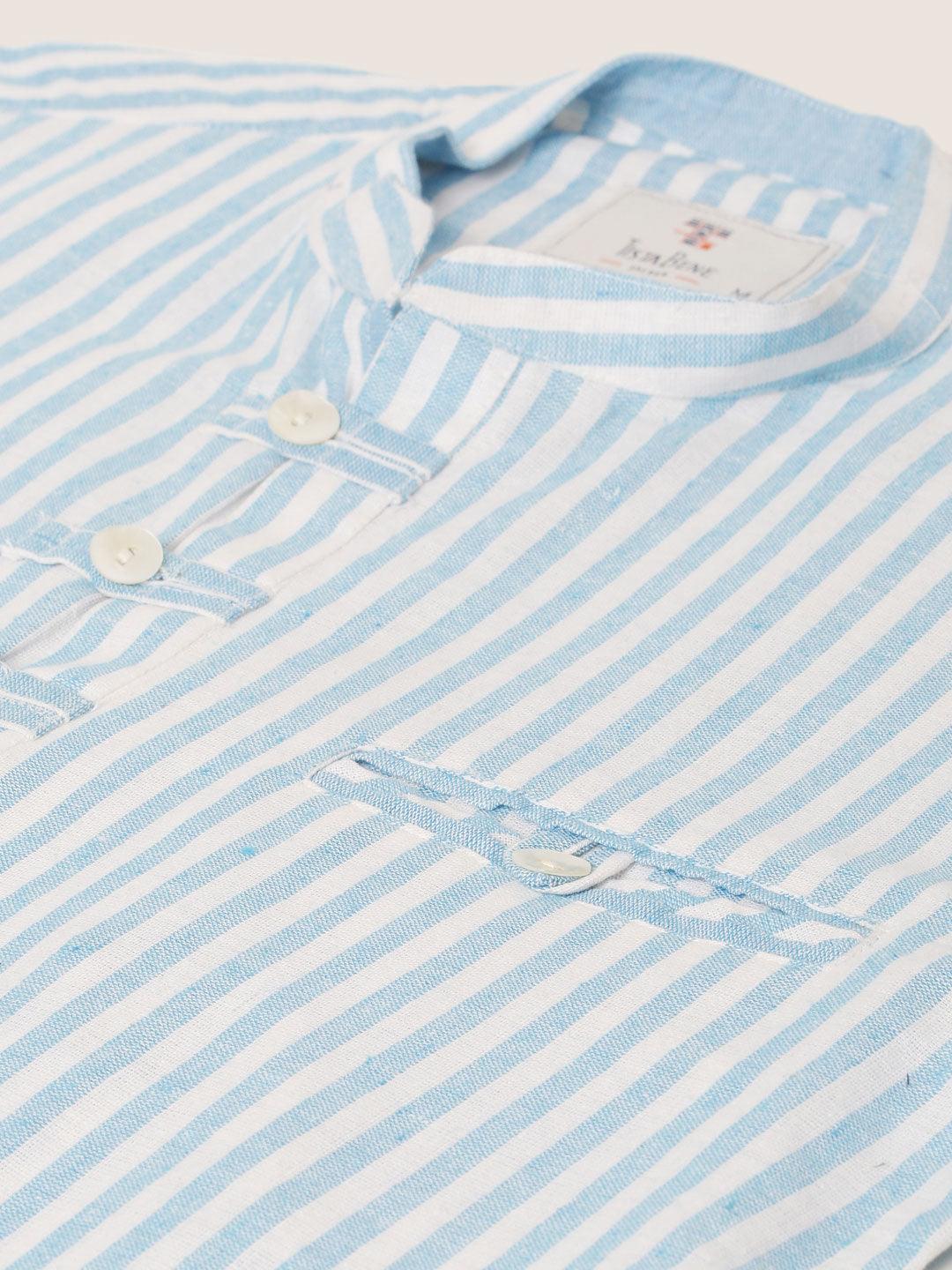Blue And White Stripe Kurta Shirt - Tistabene