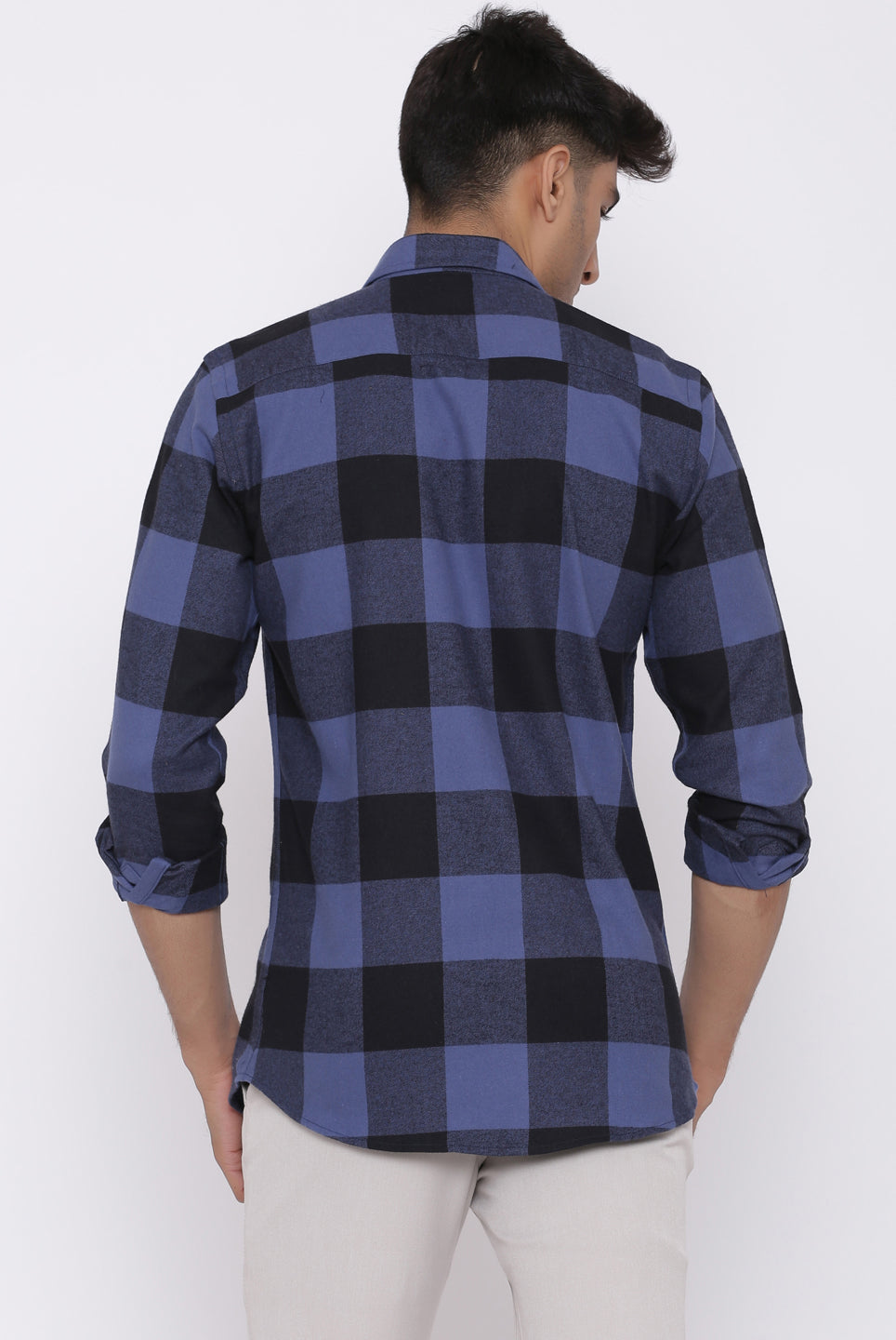 blue flannel check shirt