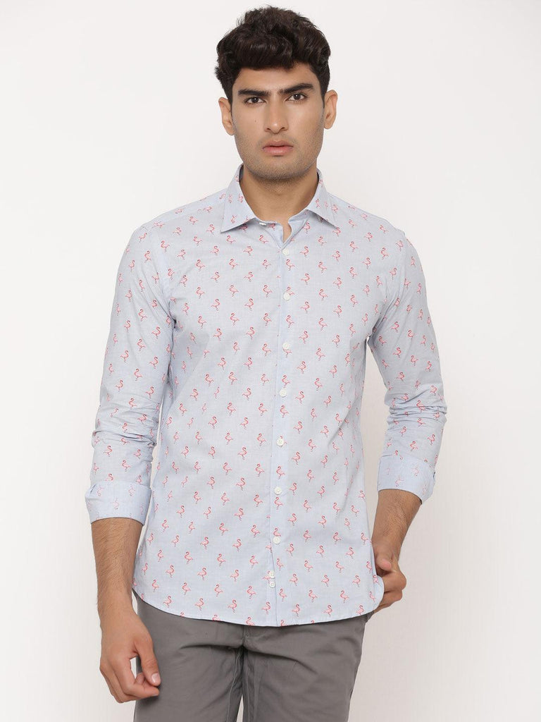 All Over Flamingo Printed Cotton Shirt - Tistabene
