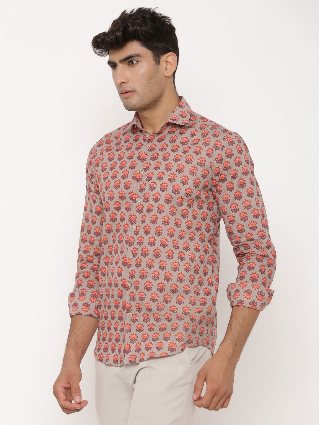 Grey Floral Printed Shirt
