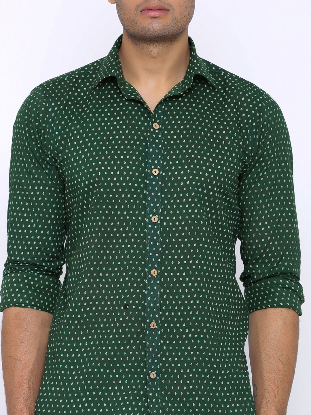 Green Polka Dotted Cotton Shirt