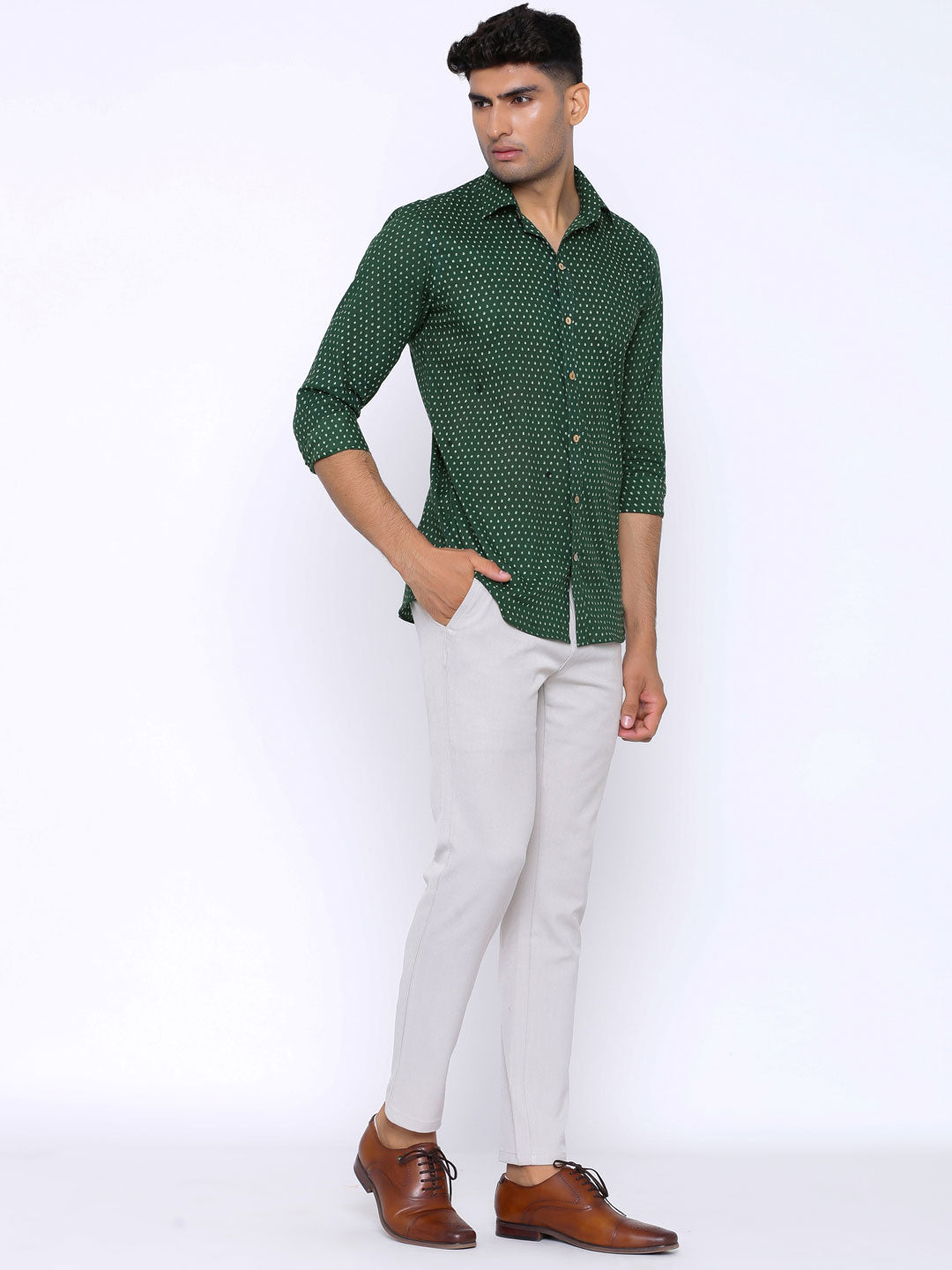 Green Polka Dotted Cotton Shirt