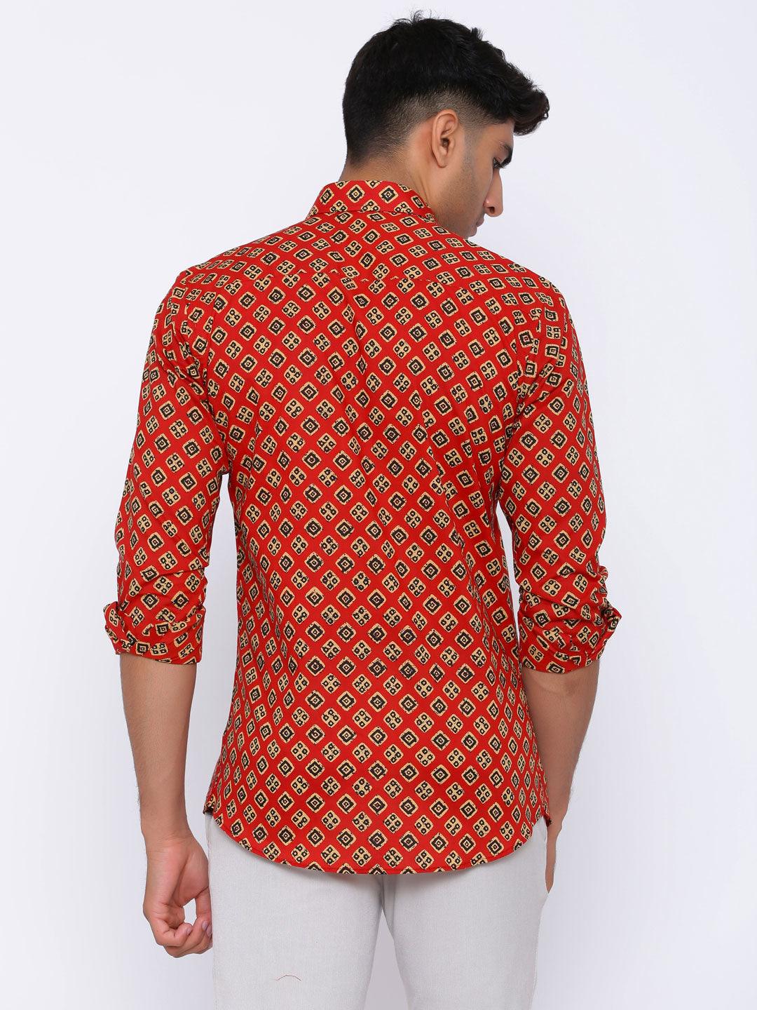 Red Abstract Printed Cotton Shirt - Tistabene