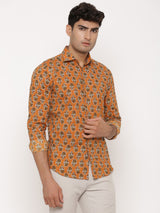 Orange Flower Printed Cotton Shirt