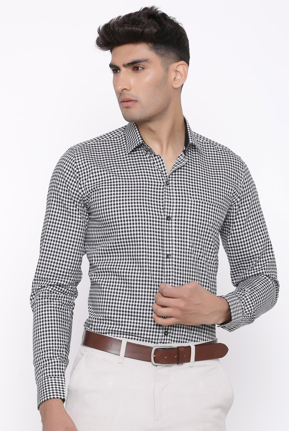 black and white checkered shirt