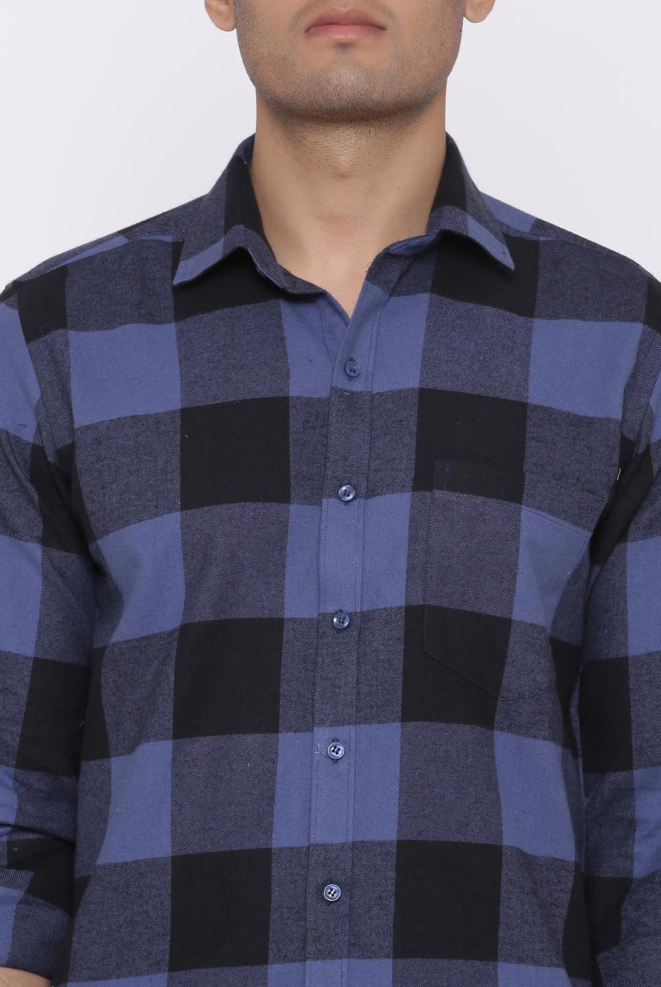 blue flannel check shirt