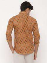Orange Flower Printed Cotton Shirt