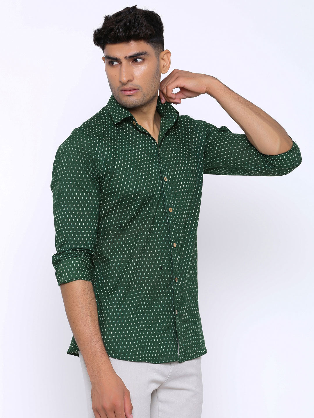 Green Polka Dotted Cotton Shirt