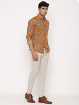 Orange Flower Printed Cotton Shirt