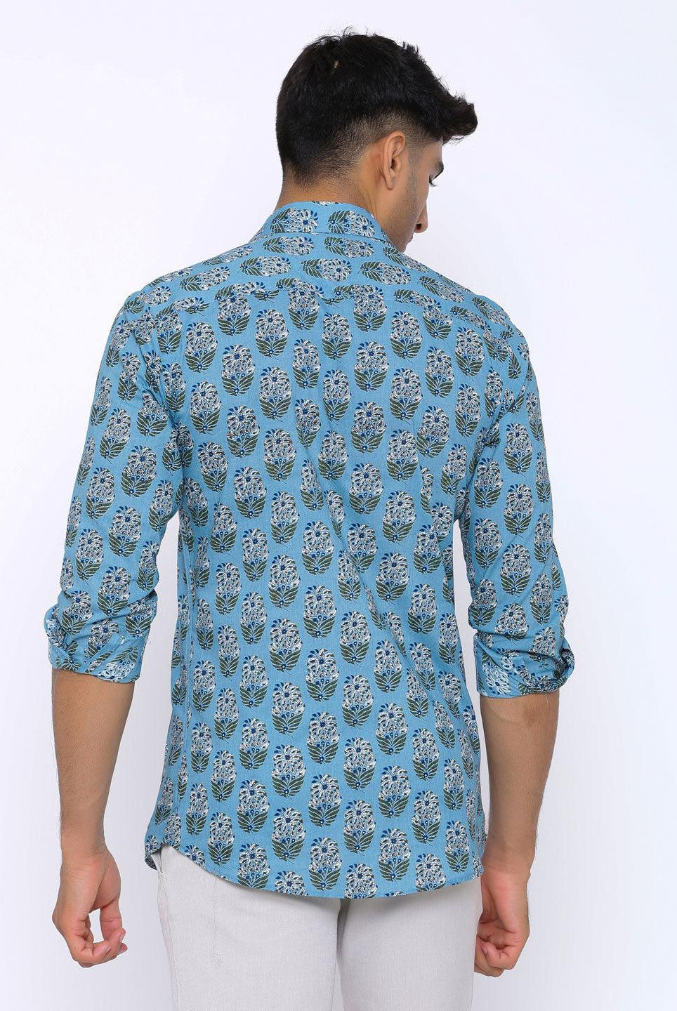 Blue Floral Cotton Printed Shirt - Tistabene