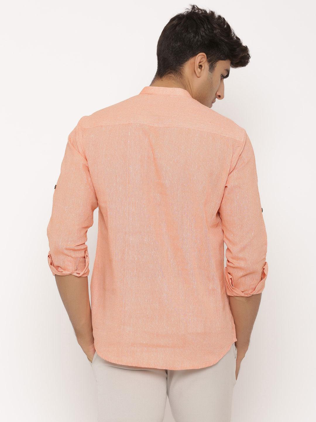 Orange Cotton Linen Kurta Shirt - Tistabene