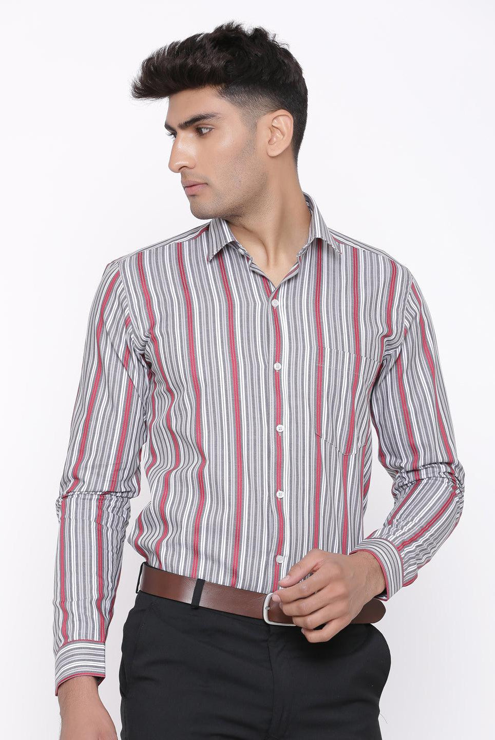 Grey and Pink Stripes Shirt - Tistabene
