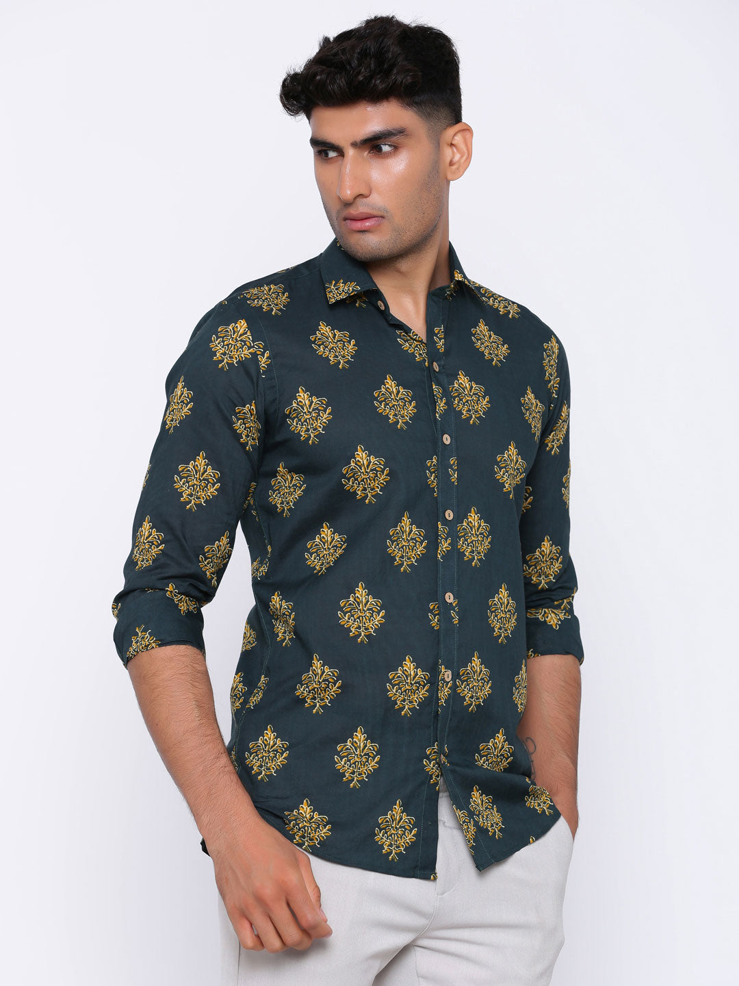 Ethnic Motif Printed Cotton Shirt