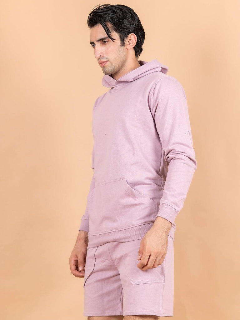 Lilac Solid Kangaroo Pattern Hoodie with Shorts Co-ord Set - Tistabene