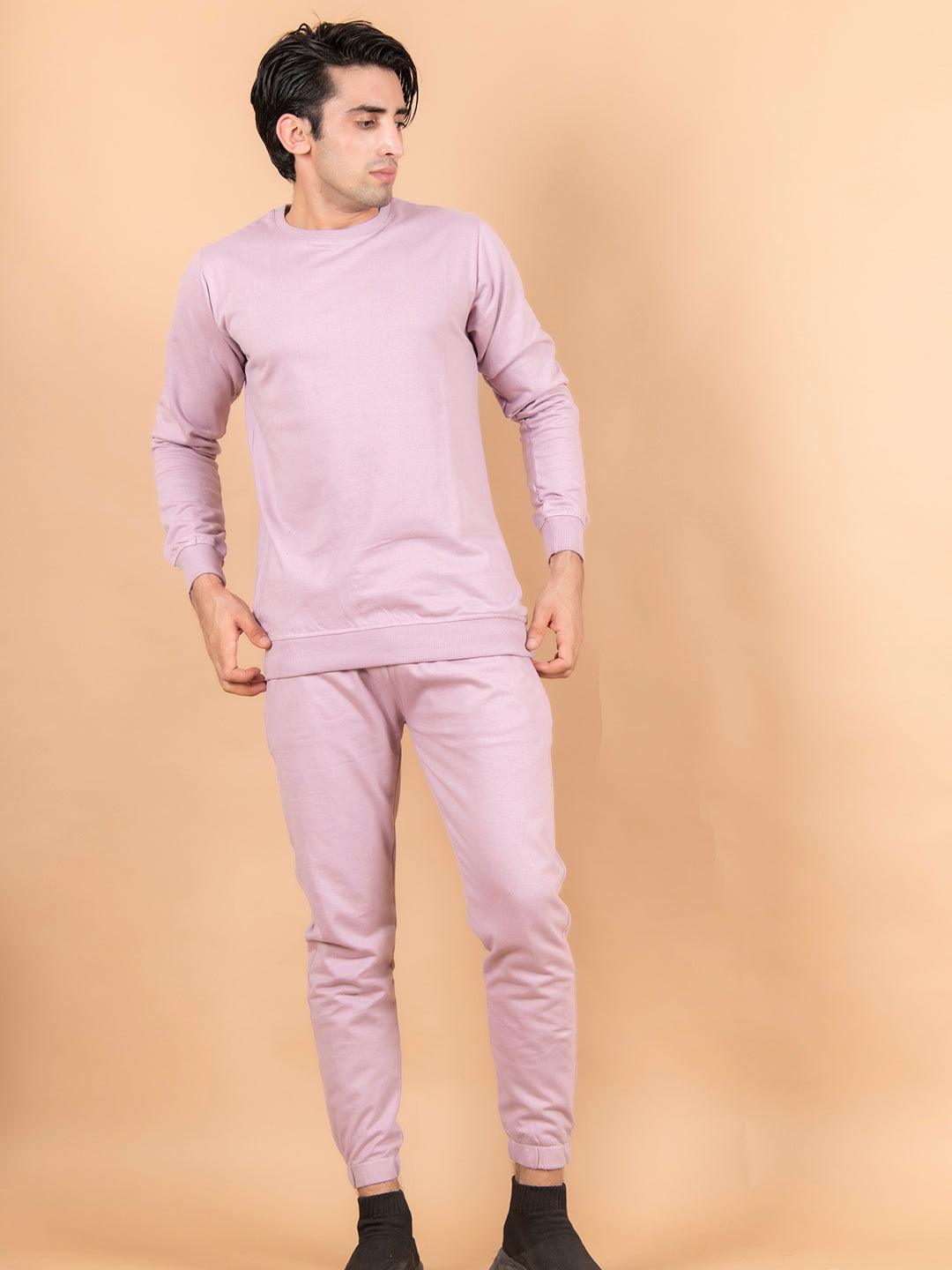 Solid Lilac Sweatshirt Pattern with Shorts Co-Ord Set - Tistabene