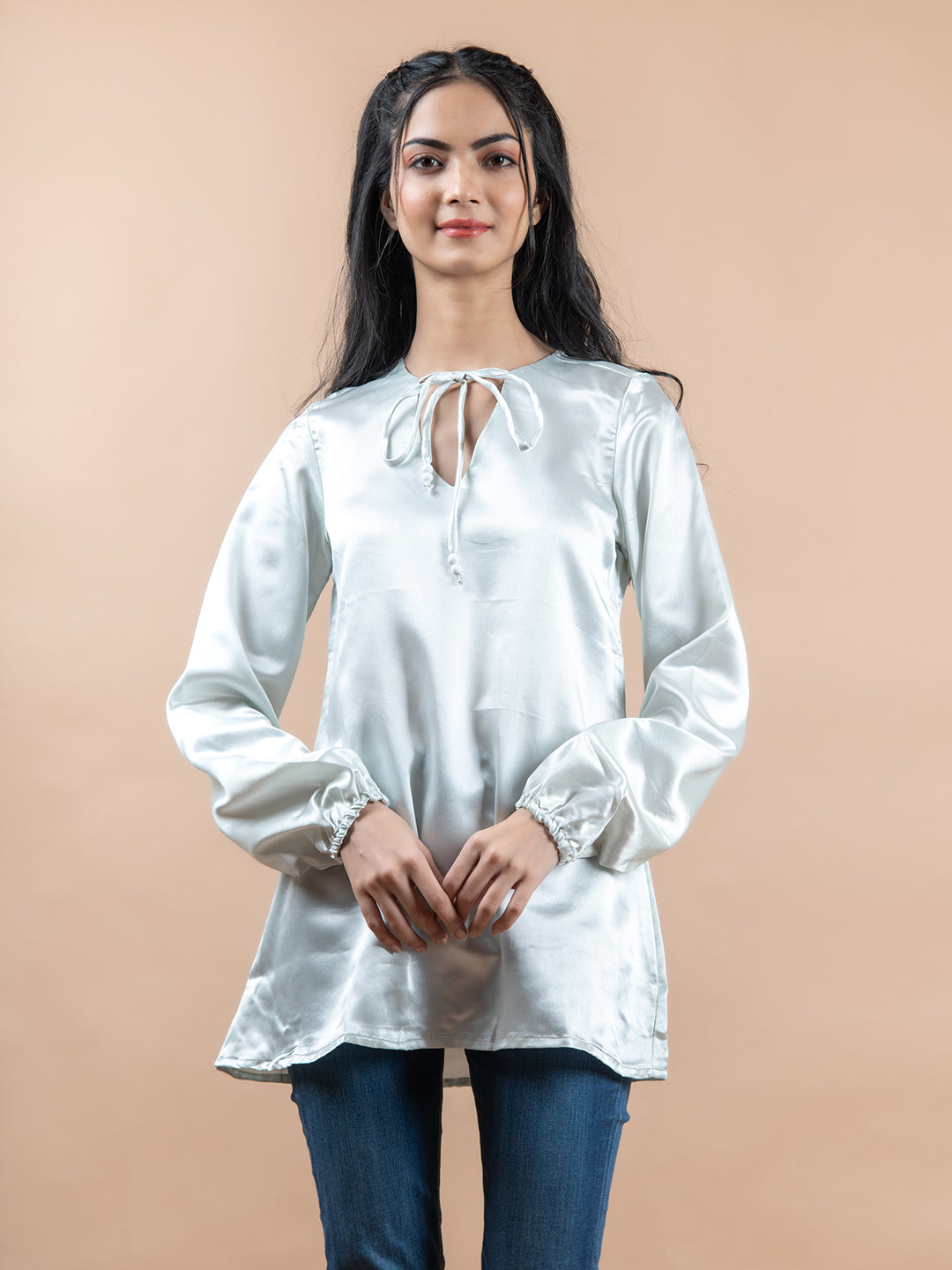 Women's White Net Tier Sleeve Top - Stylestone main image 0