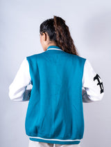Teal Blue Buzz Off Varsity Jacket For Women
