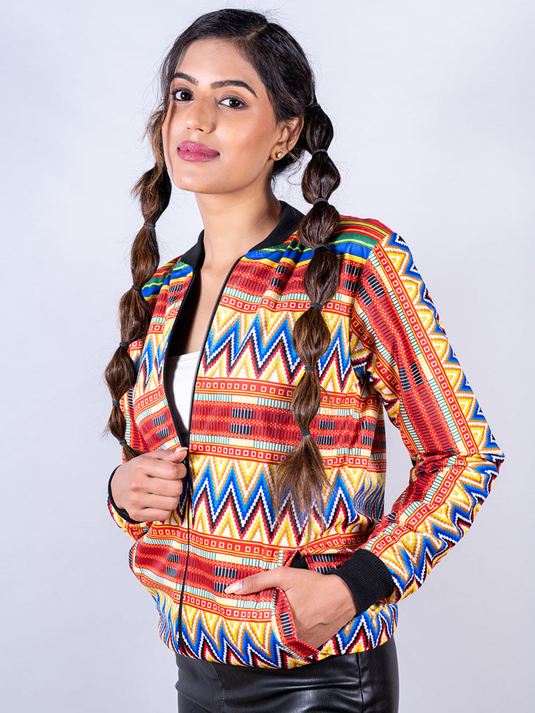 Multicolor Zigzag Printed Velvet Jacket - Tistabene