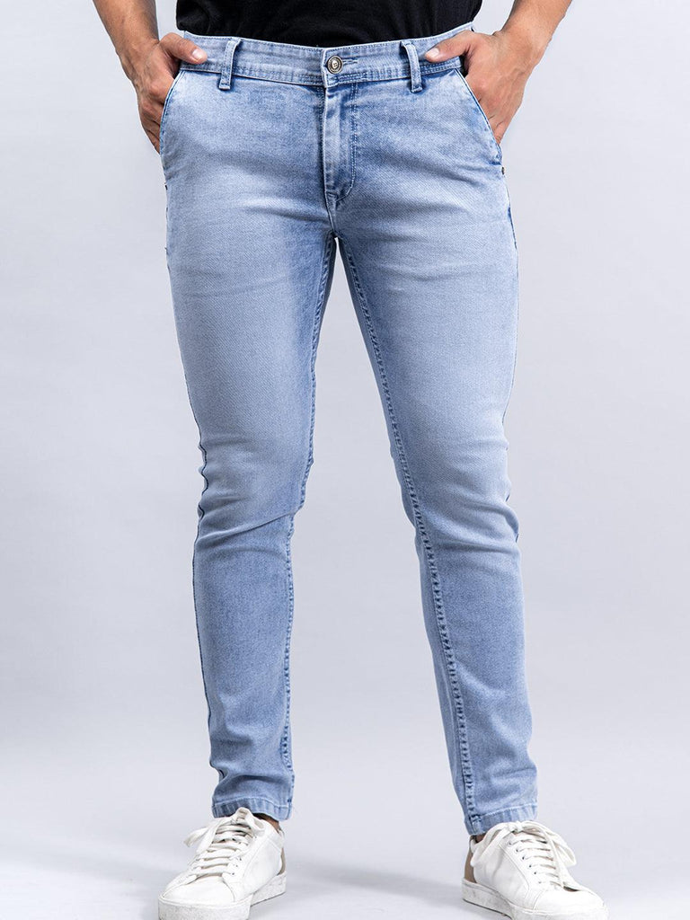 Light Blue Ankle Length Stretchable Men's Jeans - Tistabene