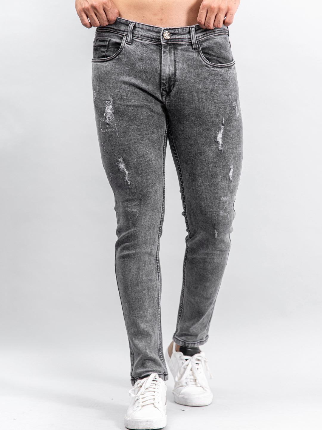 grey denim ankle length stretchable mens jeans