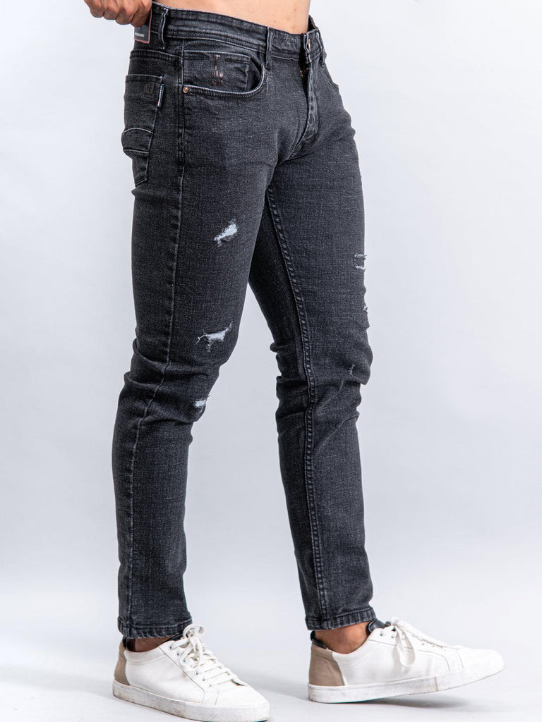 Dark Grey Denim Ankle Length Stretchable Men's Jeans - Tistabene