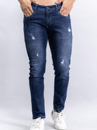 dark blue denim ankle length stretchable mens jeans