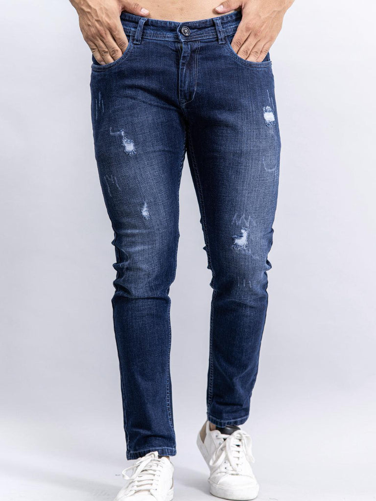 Dark Blue Denim Ankle Length Stretchable Men's Jeans - Tistabene