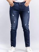 navy blue denim ankle length stretchable mens jeans