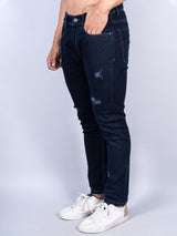 indigo blue distressed loose ankle mens jeans