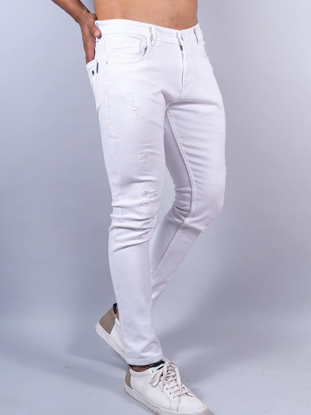 White Slim Fit Skinny Jeans Slash Pockets High stretch - Temu