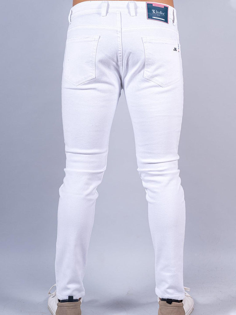 White Distressed Loose Ankle Stretchable Mens Jeans - Tistabene