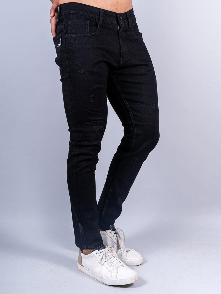 Black Distressed Loose Ankle Stretchable 
Mens Jeans - Tistabene
