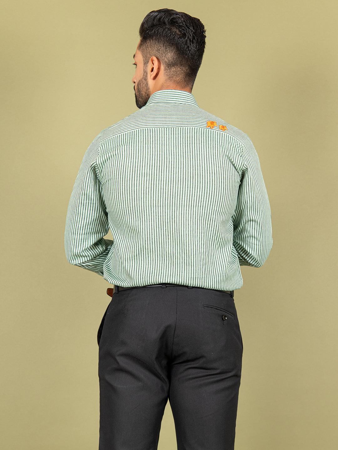 Green Stripes Shirt With Embroided Elephant - Tistabene