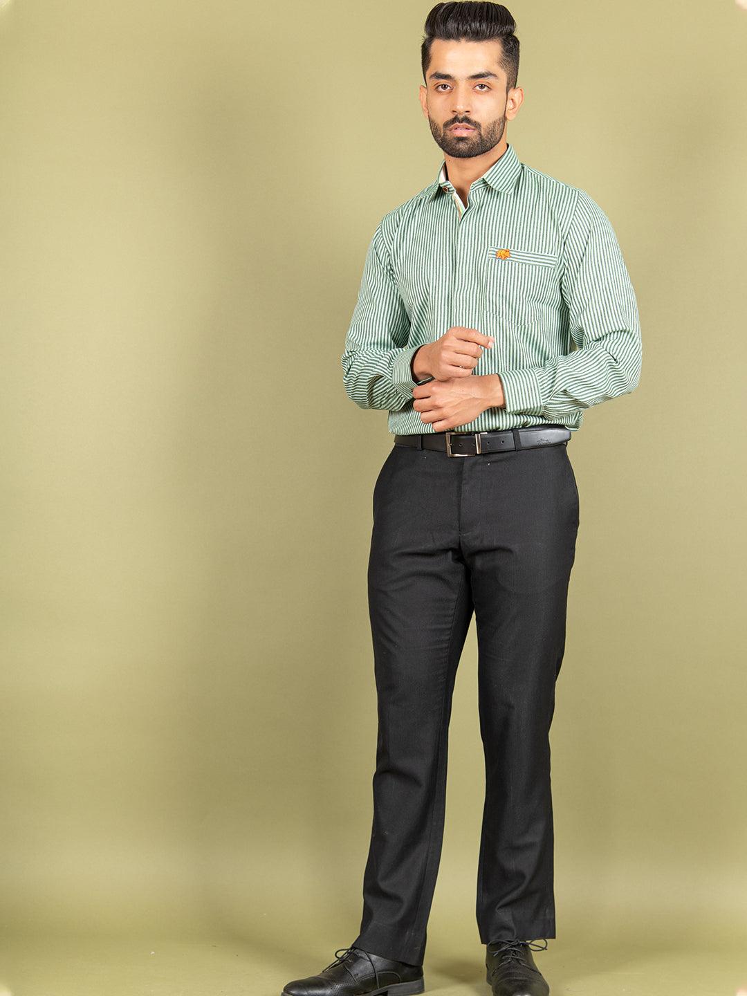 Green Stripes Shirt With Embroided Elephant - Tistabene