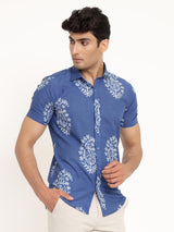 printed blue shirt