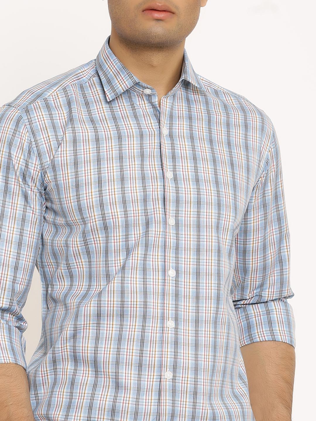 blue check shirt