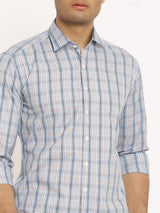 blue check shirt