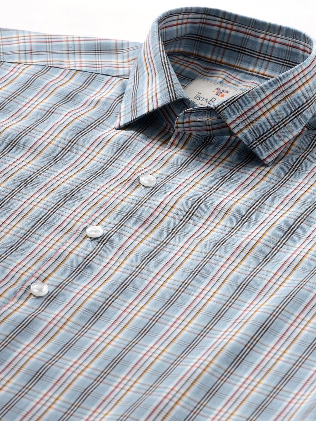blue check shirt