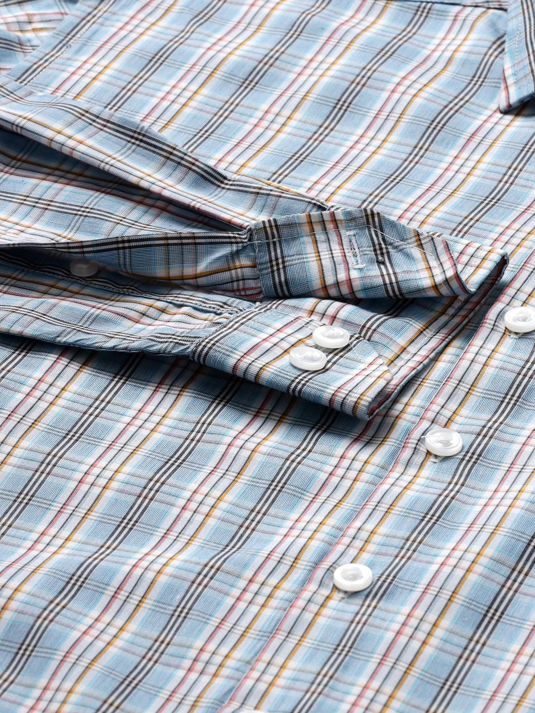 blue check shirt