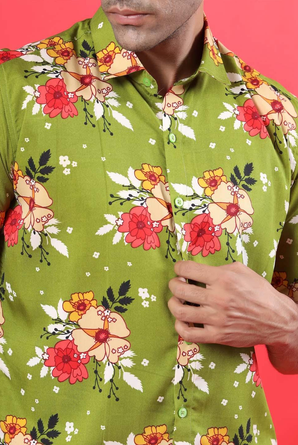 Green Floral Printed Crepe Shirt - Tistabene