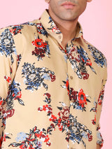 Beige Floral Printed Crepe Shirt