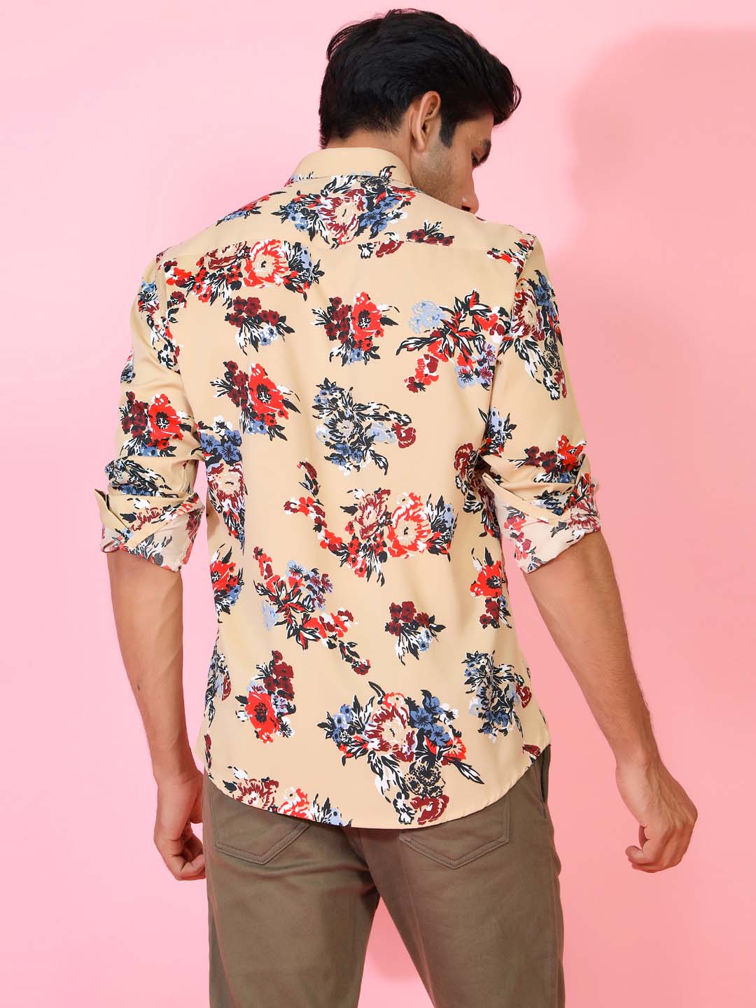 Beige Floral Printed Crepe Shirt