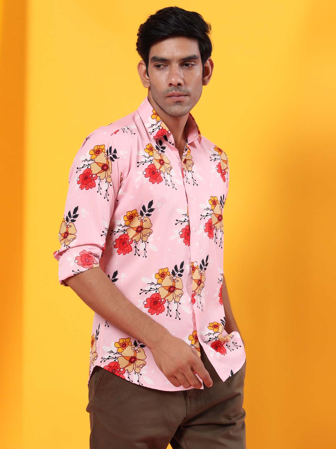 Pink Floral Printed Crepe Shirt