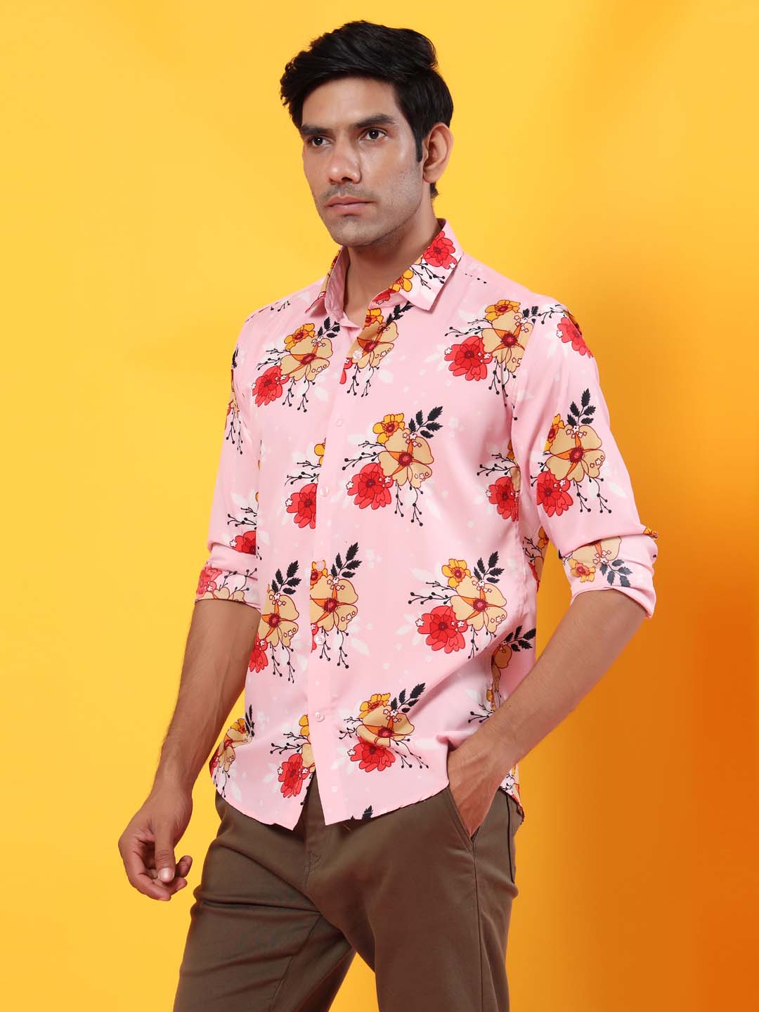 Pink Floral Printed Crepe Shirt