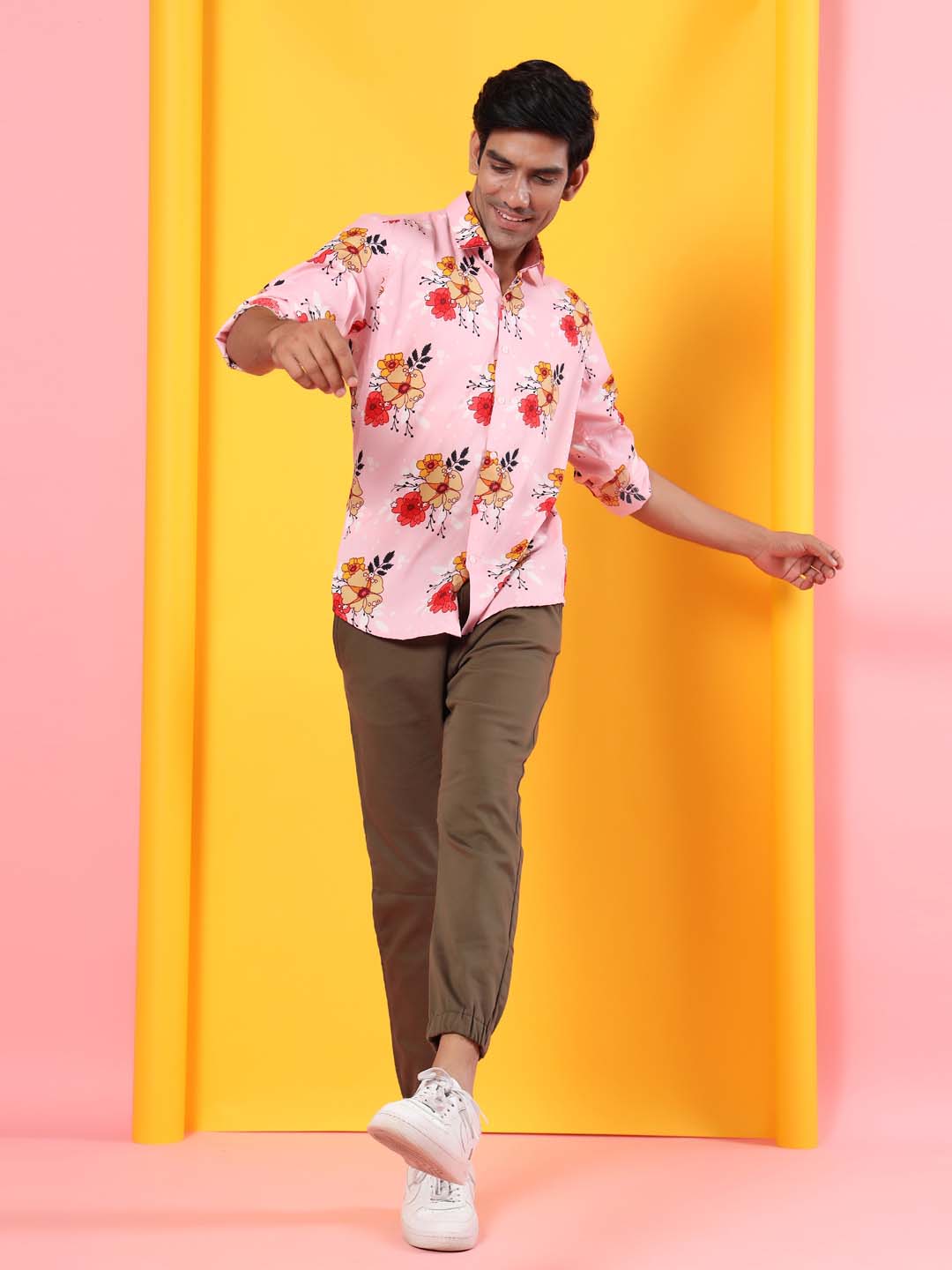 Pink Floral Printed Crepe Shirt