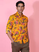 Yellow Floral Printed Crepe Shirt - Tistabene