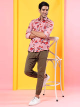 Pink Floral Printed Crepe Shirt - Tistabene