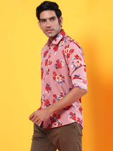 Pink Floral Printed Crepe Shirt - Tistabene