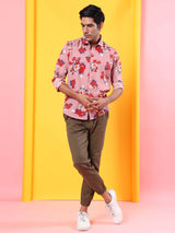 Pink Floral Printed Crepe Shirt - Tistabene