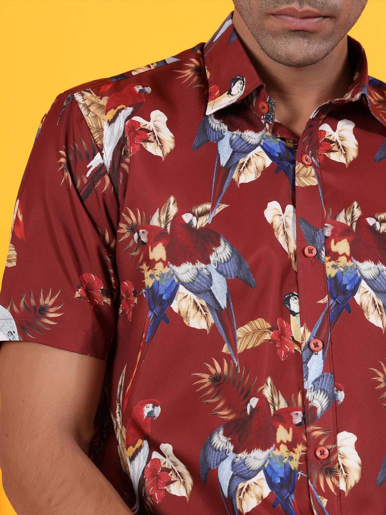 Maroon Tropical Printed Shirt - Tistabene